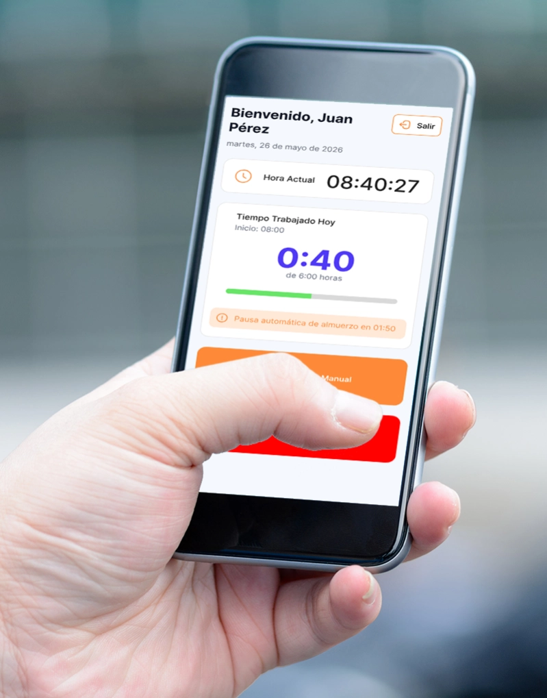 Captura de pantalla de Aplicación de control horario implementada para una empresa de taxis