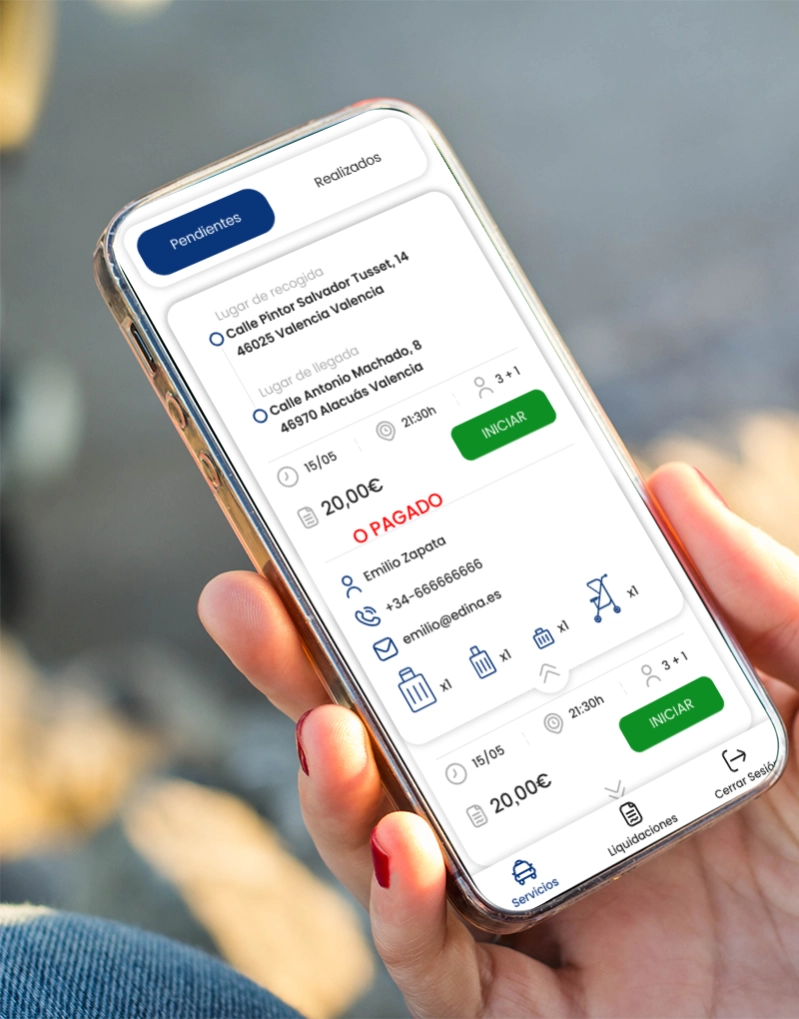 Captura de pantalla de Aplicación para la gestión de servicios y flotas de taxis