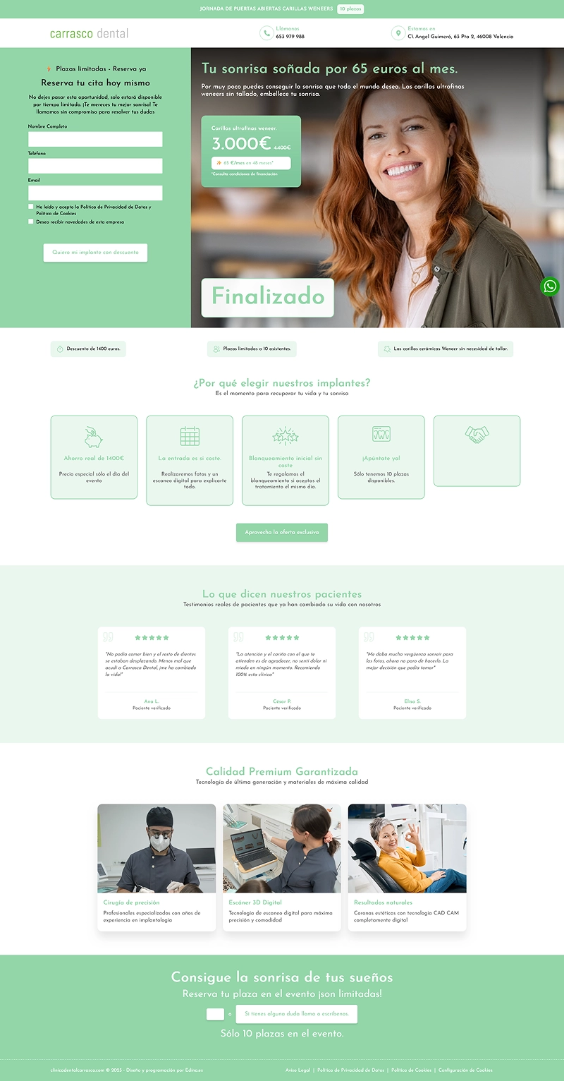 Captura de pantalla de Page para Clínica Dental Carrasco